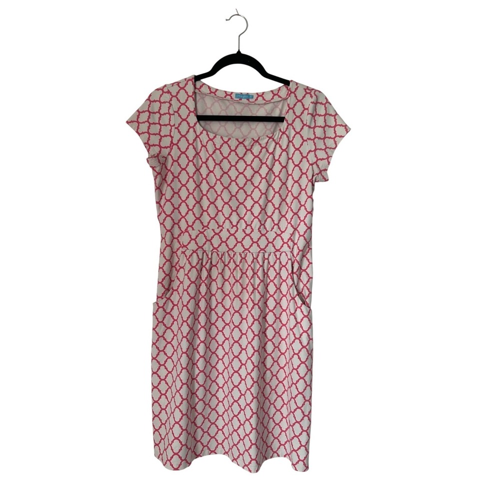 J. McLaughlin Emma Dress‎ Size M in Catalina Cloth Pink White Geo Trellis Print